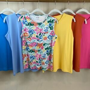 Blair Small Sleeveless Shirt Bundle - 6 Tank Tops Floral Orange Yellow Blue Pink